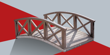 Brücke vor rot-grauem Hintergrund