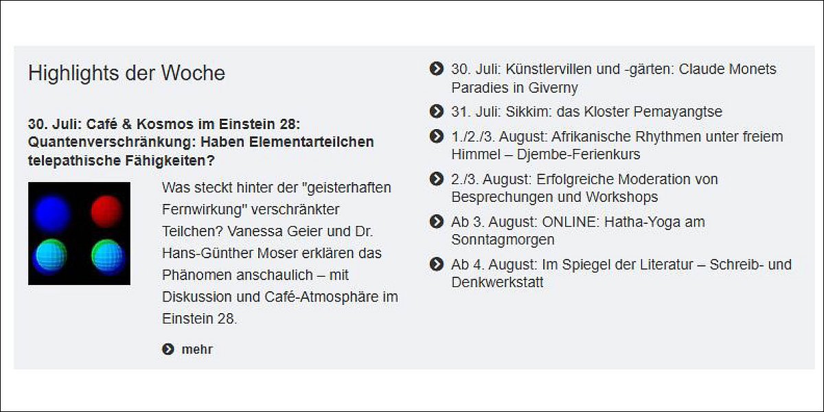 Foto: hier sieht man die Kurs-Hightlights der Woche mit einem Bild