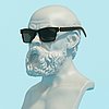 weiße Marmorbüste eines älteren Mannes mit schwarzer Sonnenbrille