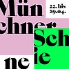 zweifarbige grafische Darstellung mit Buchstaben, die den Titel "Münchner Schiene 22. bis 29.4." erkennen lassen