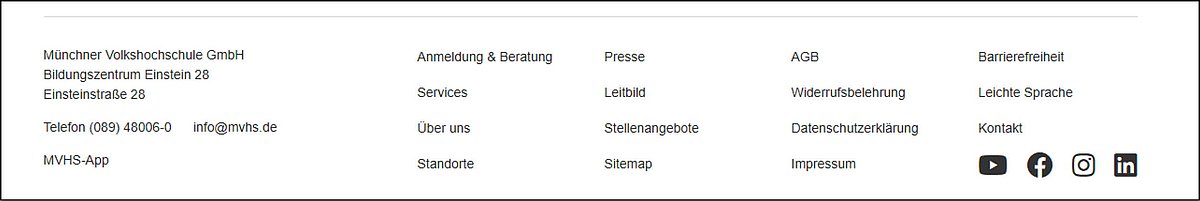 Ausschnitt MVHS-Website: Fußzeile