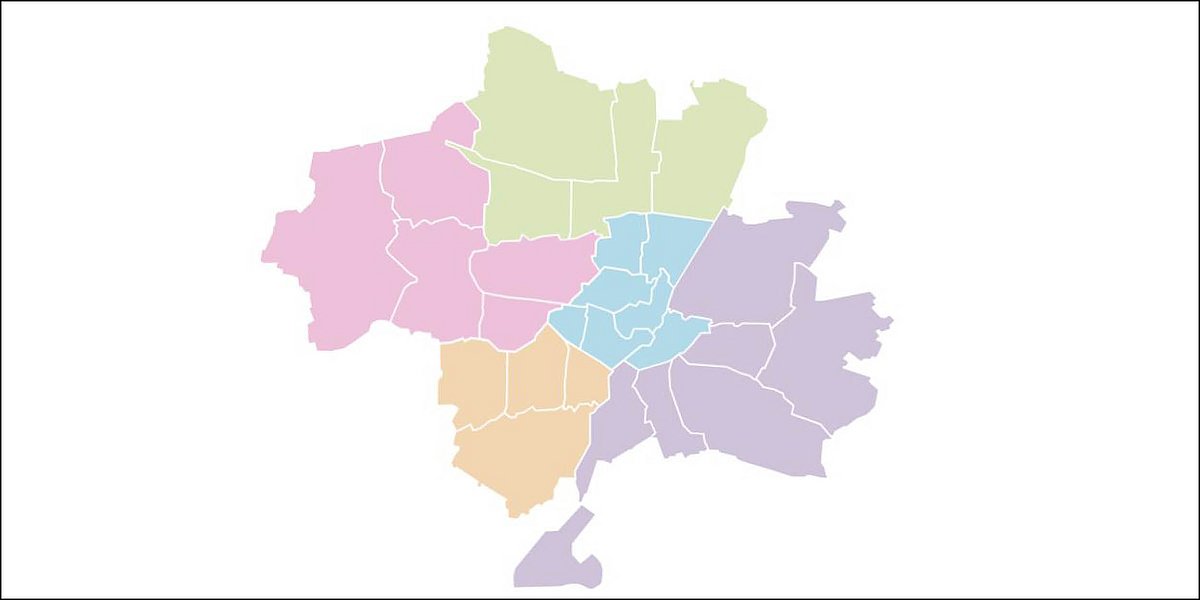 Grafik: Hier sieht man München in den fünf Stadtbereich nach Farben unterteilt