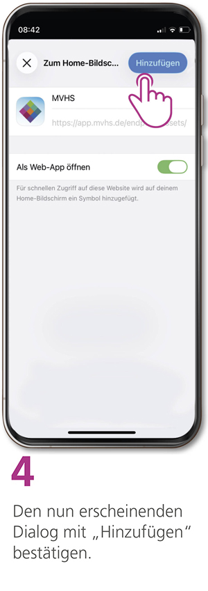 Screen 4 der Anleitung zur Aktivierung der MVHS-App auf iOS-Geräten