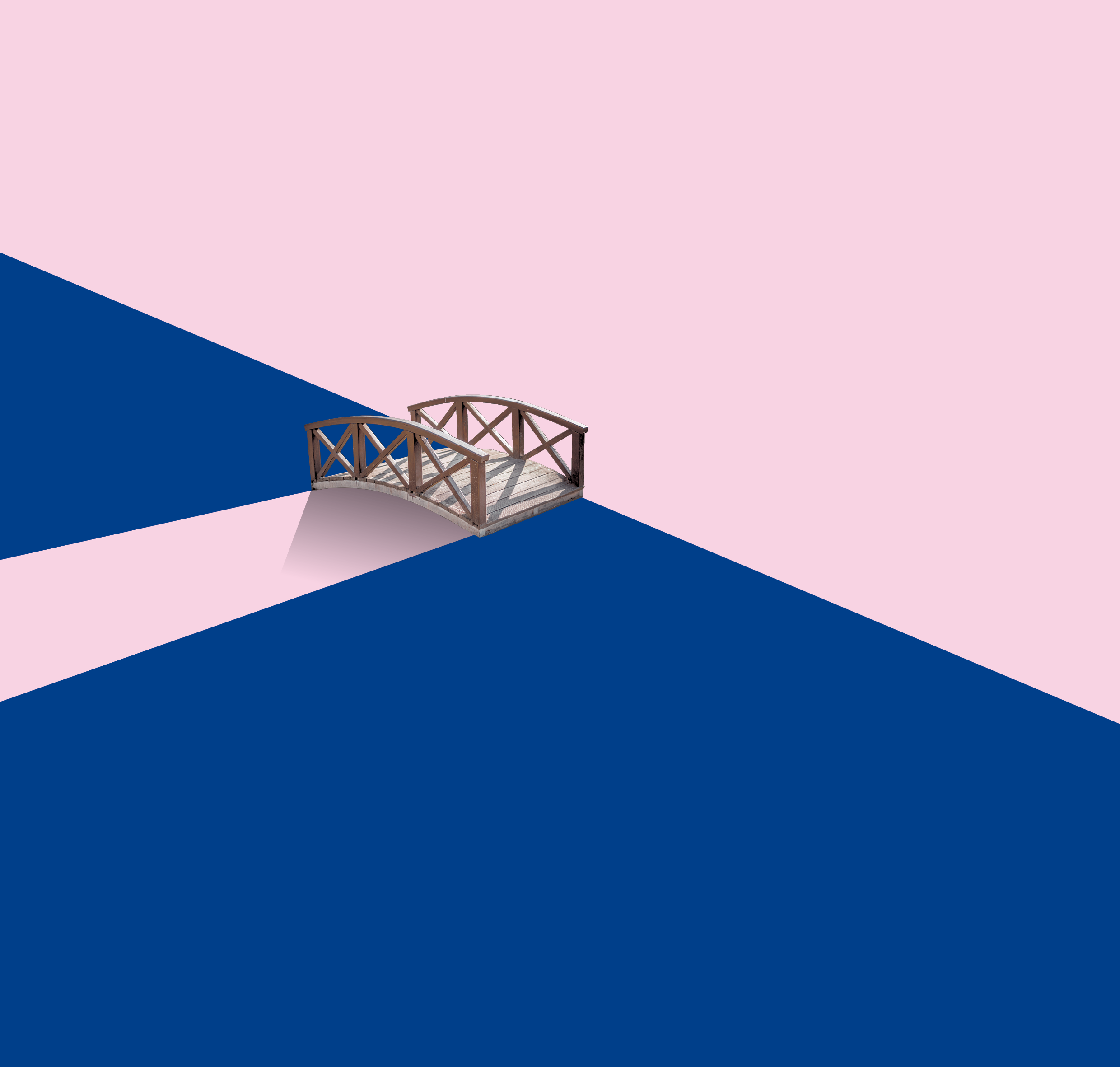 Brücke vor rosa-blauem Hintergrund